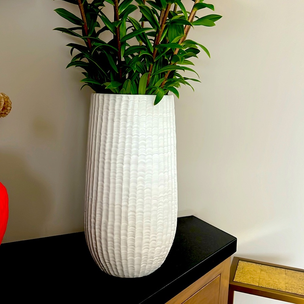 CB2 tall white textured vase